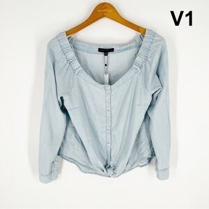 NWT Sanctuary chambray denim tie front button down shirt sz S